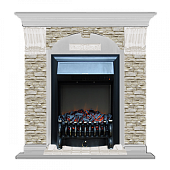 Каминокомплект Glenrich Арочный Грот однотонный (беленый дуб)+Fobos Black